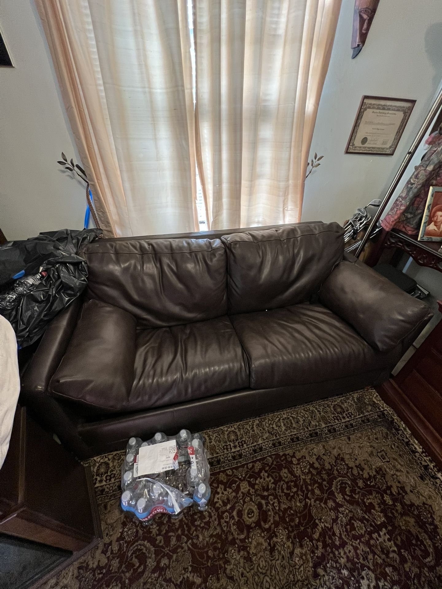 Brown Leather Couch W/ Pull Out bed