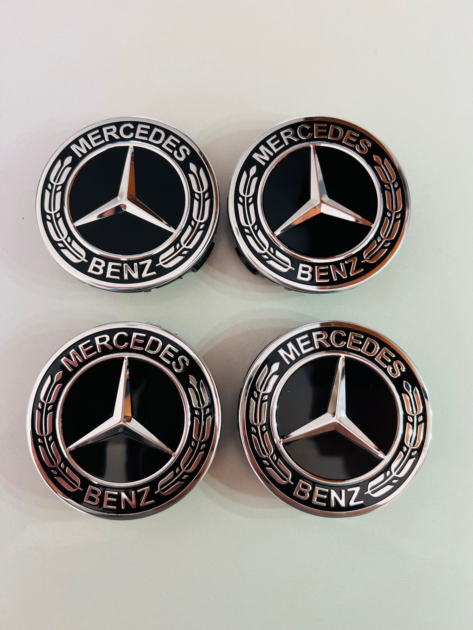 4 Wheel Center Caps 75mm Classic Black Fits Mercedes Benz MB AMG Fast  Shipping!