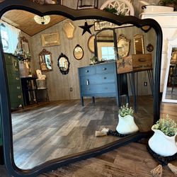 Large Black Vintage Curvy French Mirror 