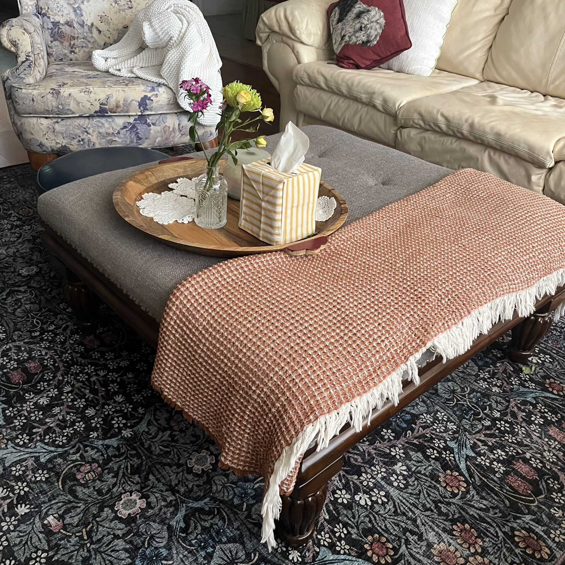 Large Grey Upholstered Ottoman 