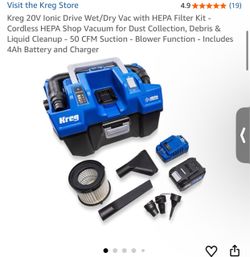 Kreg 20V Cordless Wet/Dry Shop Vacuum Kit