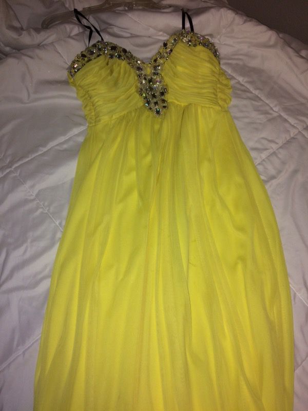 Women's yellow strapless long prom dress