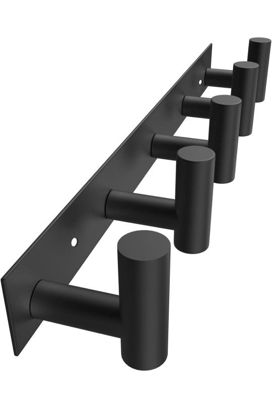 VAEHOLD Black Hat and Coat Wall Mount Rack 5 Hooks for Robes, Bags, Keys, and Towels Bathroom Towel Hanger Organizer (1 Pack)