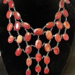 Vintage Sterling Silver Untreated Ruby Bib Statement Necklace 230g