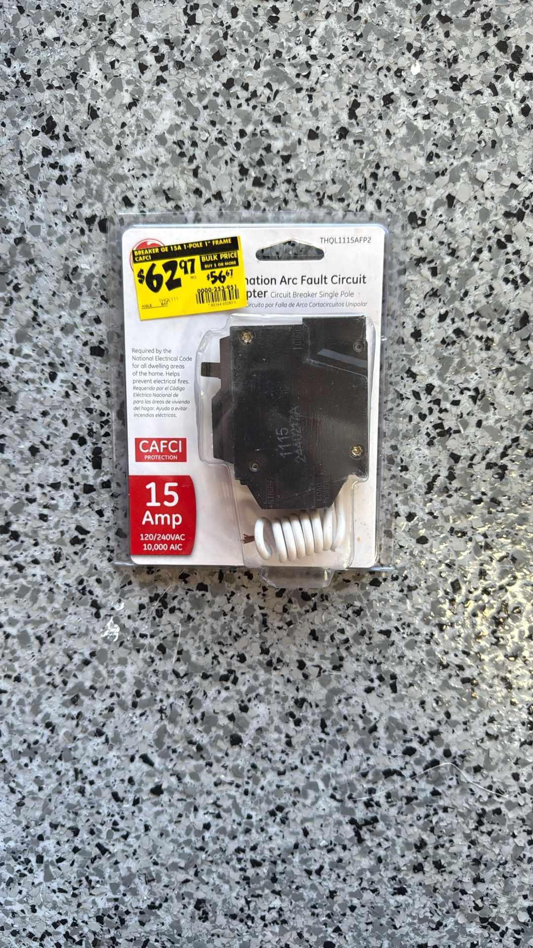 The GE Q-Line 15 Amp Single-Pole Arc Fault Combination Circuit Breake