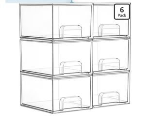 6 Pack Small Clear Stackable Storage Drawers,Acrylic Bathroom Makeup Organizer