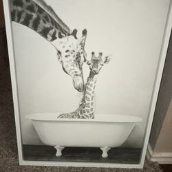 Giraffe In Bath Tub Framed Art