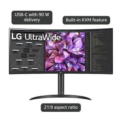 LG 34WN80C-B UltraWide Monitor 34” 21:9 Curved WQHD (3440 x 1440) IPS Display, USB Type-C (60W PD) , sRGB 99% Color Gamut, 3-Side Virtually Borderless