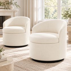 Set of 2 Cream Swivel Vanity Chairs with Storage