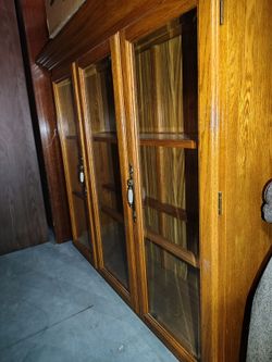 Oak Wood Glass Door Display Cabinet