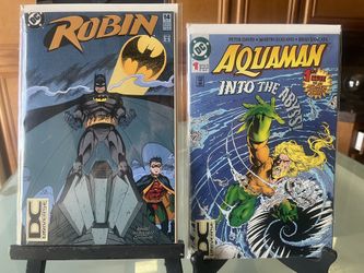 Robin #14 HTF DCU Logo Variant! Embossed Batman Cover! Knightfall Crossover + Aquaman #1 DC Universe Logo Variant DC Comics 1994.