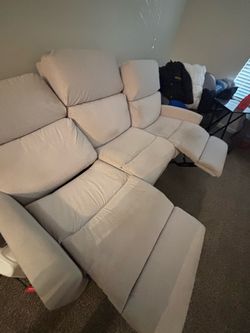 White Fabric Reclining Sectional Sofa