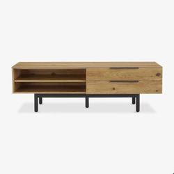 Croft Media Console – Rustic Oak Finish, Modern Farmhouse Style TV Stand with Storage