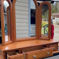 Mid-century Antique Tri-fold Tabletop Vanity Mirror