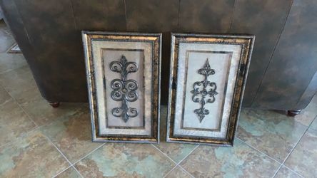 Set of 2 Ornate Framed Wall Art Panels. $25 for both pictures.