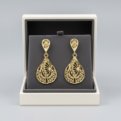 14K Yellow Gold Pear Filigree Dangle Earrings