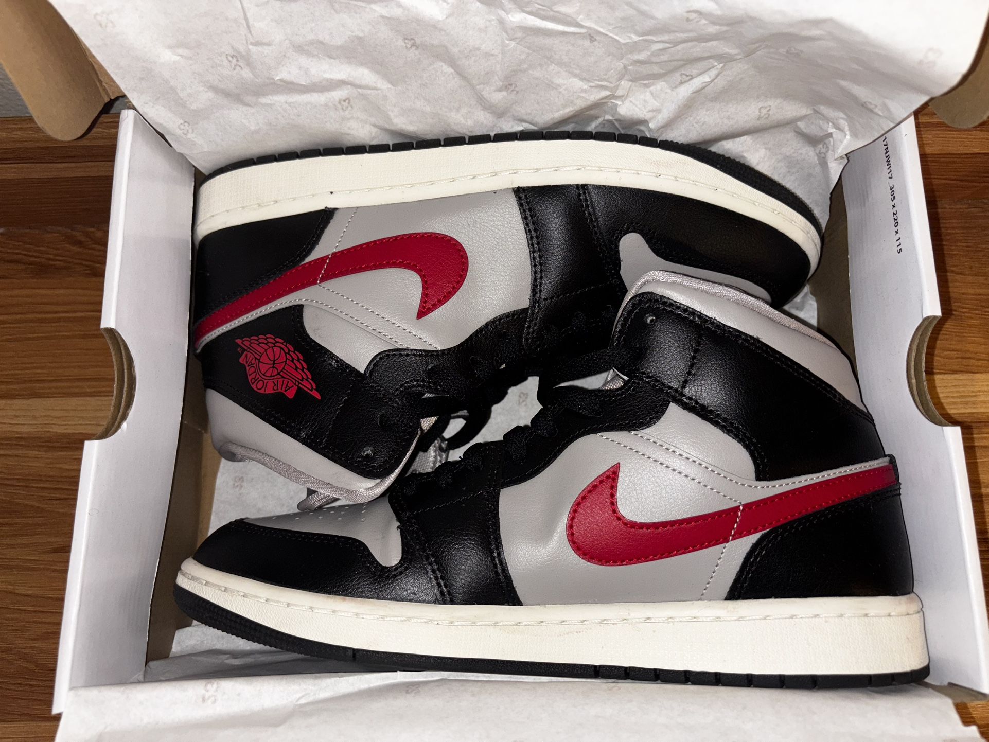 Jordan 1 Mid Black College Grey Gym Red (Women's)