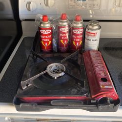 Butane Stove In Case With 4 Butane Fuel Cans