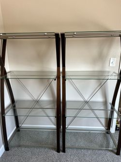 2 Glass and wood bookshelves