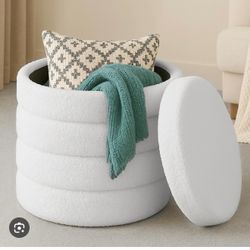 Navaris Round Storage Ottoman Boucle Foot Stool Hidden Storage Cream White New