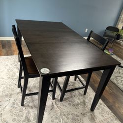 Solid Wood Counter Height Dining Table With Two Chairs