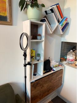 Wall-Mounted Floating Desk with Shelving Unit – Rustic Wood & White | Space-Saving Home Office
