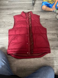Red Puffer Vest with Zip and Snap Closure