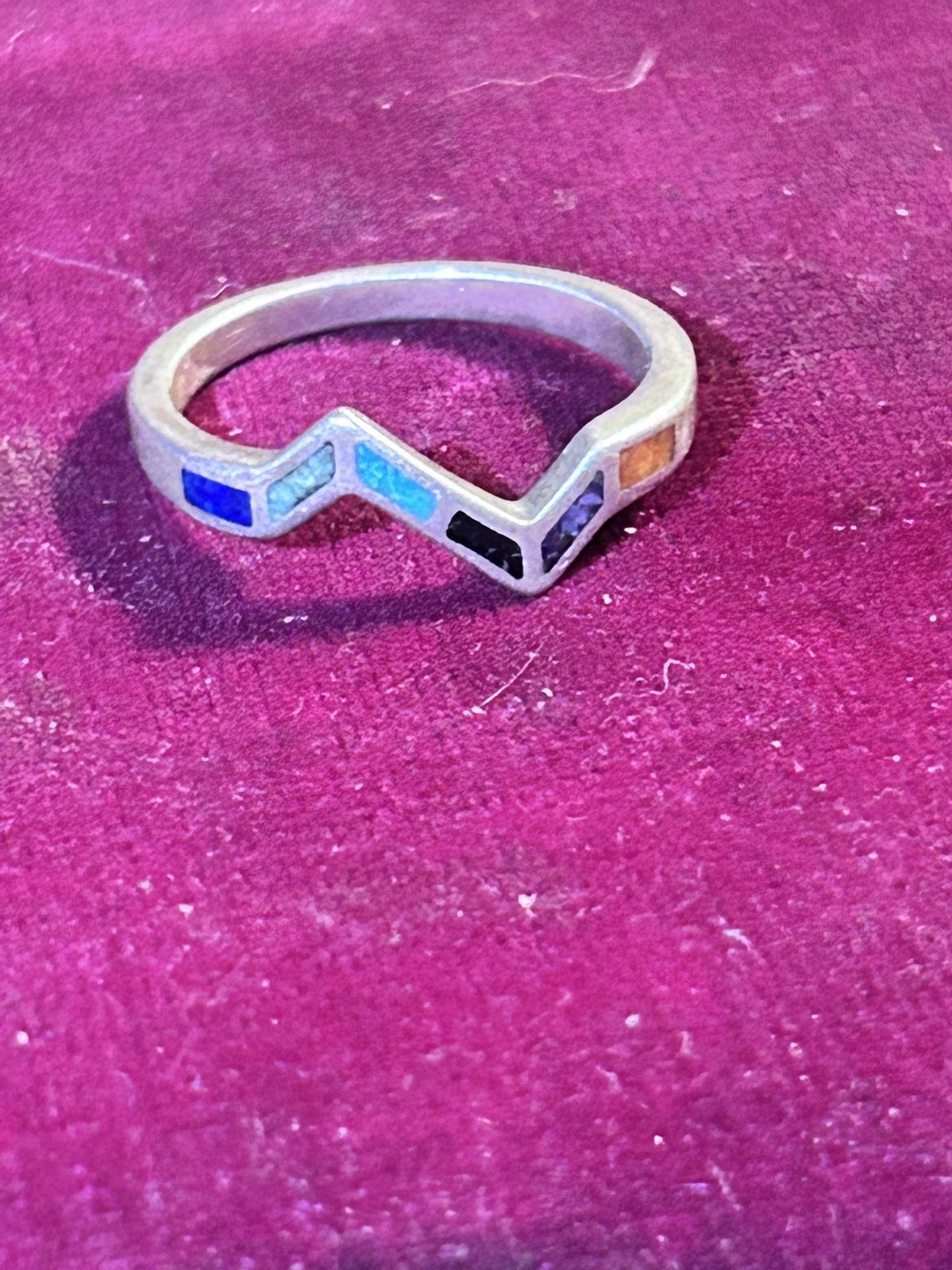 Multicolored stone sterling silver Zuni ring