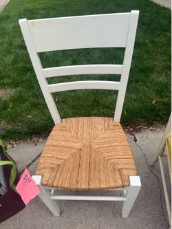 white side chair with wicker bottom
