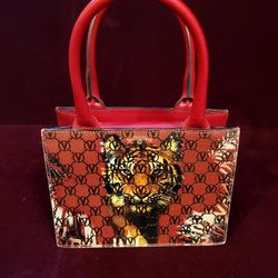 Valentino Meline Tiger Leather Tote In Red