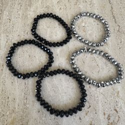 Beaded Black & Silver Stretchable Bracelets