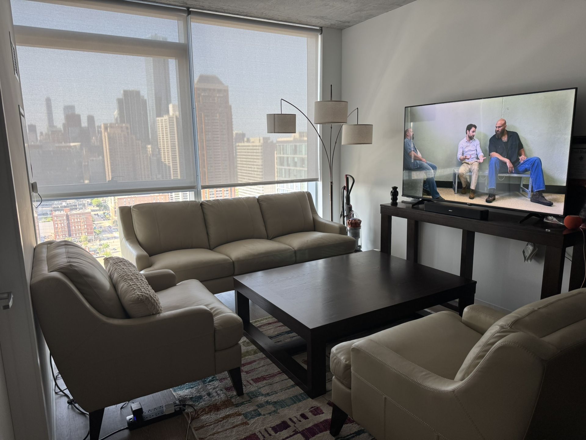 Leather And Wood Living room Set