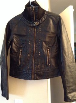 Black leather jacket for women size L