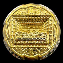 10k two tone Round Last Supper  religious diamond cut  ring sz7