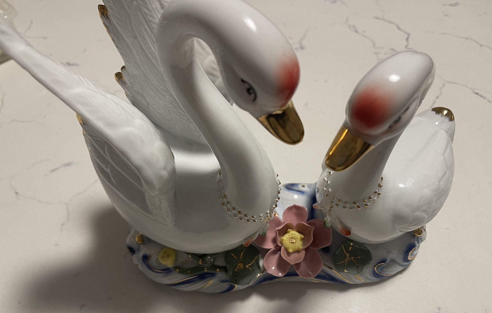 Antique Porcelain Pair Of Swans.