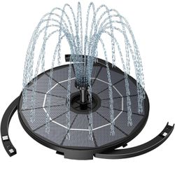 2.8W DIY Solar Fountain with 3.9ft Cord, Solar Bird Bath Fountain with 6 Nozzles and Bracket, Solar Fountain Pump for Bird Bath, Pool, Garden, Pond an