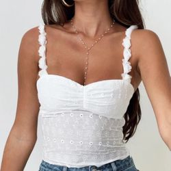 Princess Polly Size 0 Floral White Strap Top