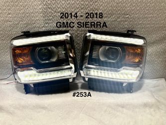 2014 - 2018 GMC 1500 SIERRA chrome projector Headlights with LED DRL & 2014 - 2019 GMC 2500 & 3500 Chrome Projector Headlights with LED DRL