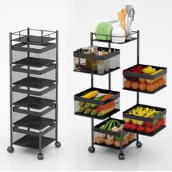 Black Metal Mesh Rolling Storage Cart
