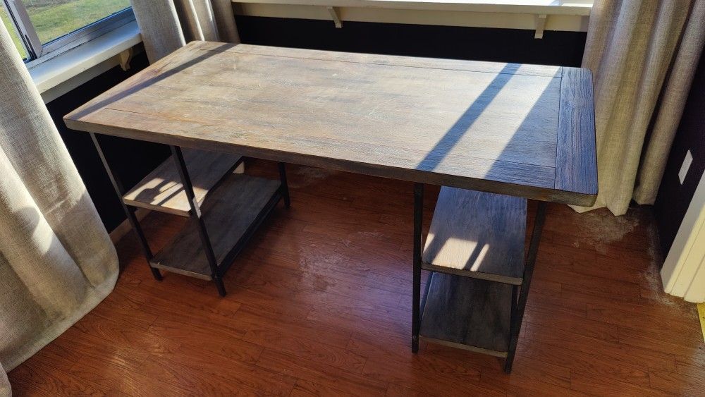Espresso Wood and Metal Industrial-Style Desk