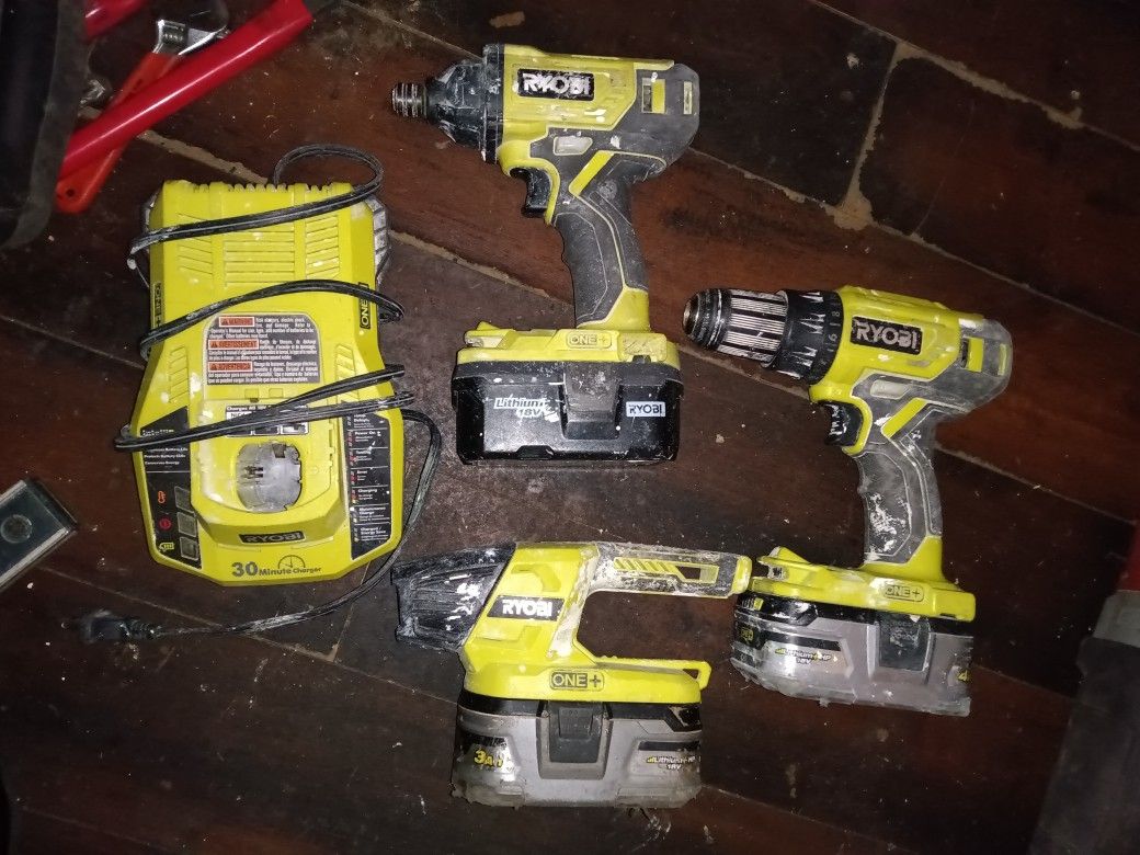 Ryobi 18V Cordless Drill & Impact Driver Set + LED Flashlight 4 AH Battery Fast Charger