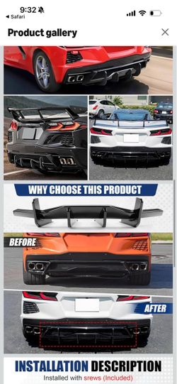 Rear Diffuser for 2020-2025 Corvette C8 Stingray Z51 Double Exhaust One Outlet Gloss Black Rear Bumper Lower Lip Valance Sporty Appearance
