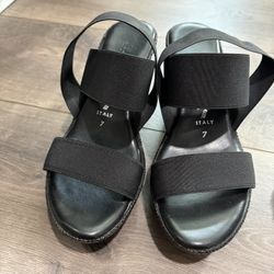 Black Strappy Sandal Wedge 