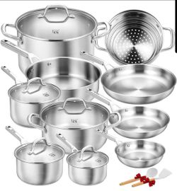 Stainless Steel Cookware Set 17 Piece 18/10 Pots and Pans Induction Oven Safe Kitchen Set