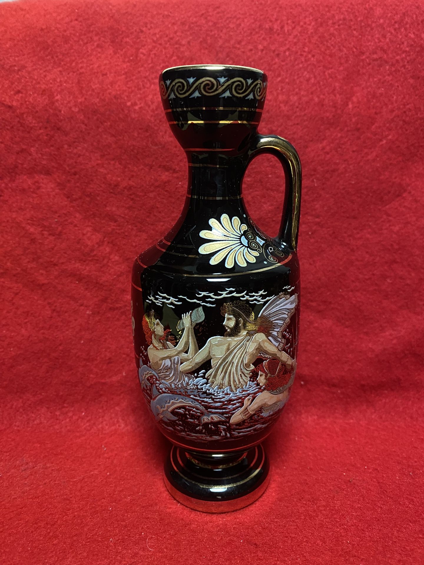 6.75 Inch 24k Black & Gold Handmade In Greece Imported From Greece Greek Ceramic Vase