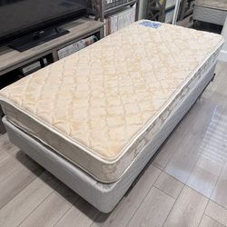 Twin Size Bed (Metal Frame + Box Spring + Mattress + Waterproof Mattress Pad)