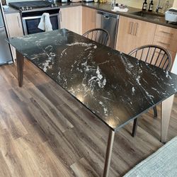 CB2 Black Marble Top Brass Dining Table 
