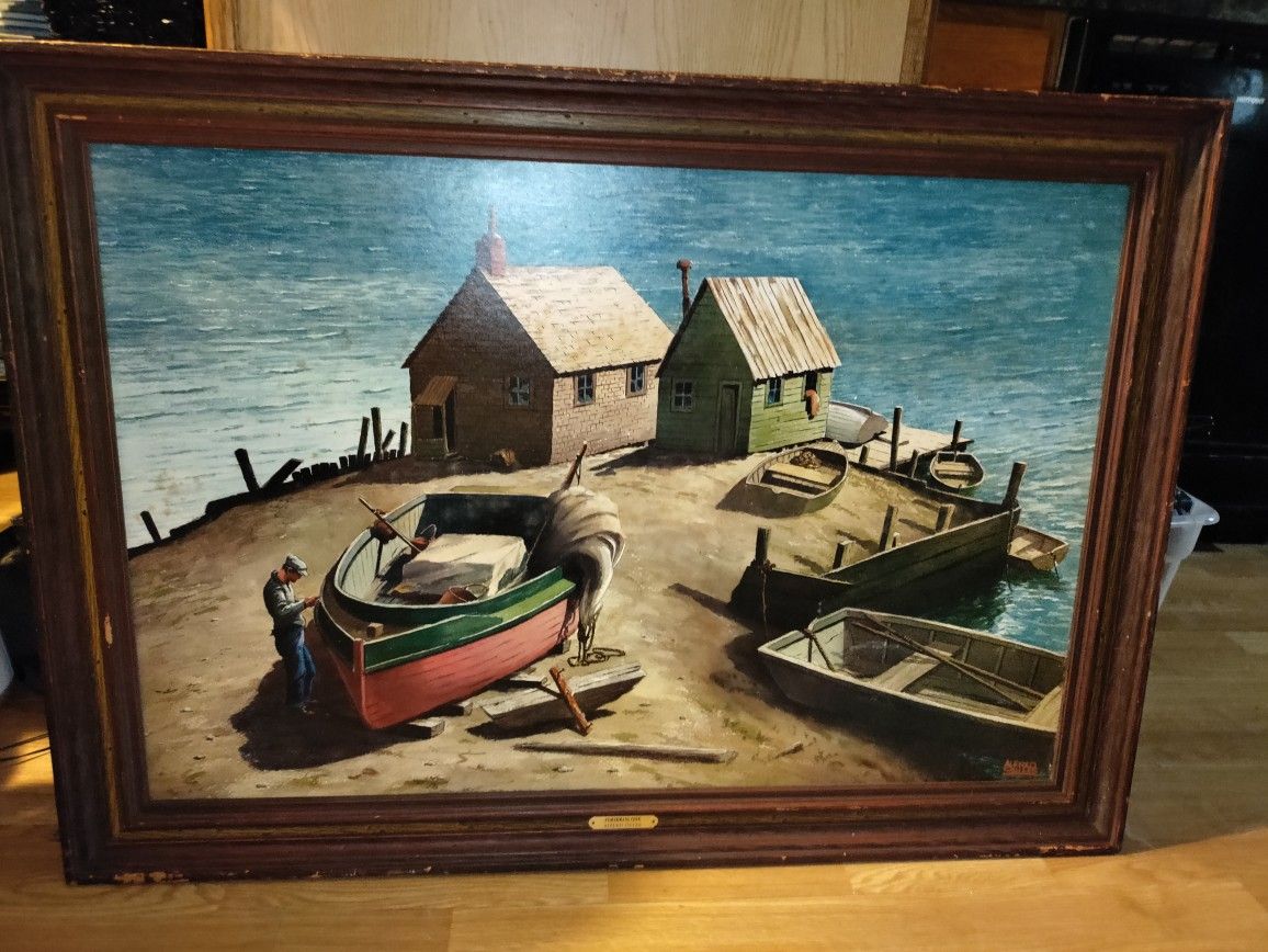 24x36 Framed picture Fisherman's Cove By Alfred Owles