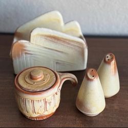 Frankoma Pottery Set - Napkin Holder, Salt and Pepper Shakers and Sugar Bowl