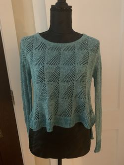 BDG Blue Crew Neck Sweater with Open Knit Design 